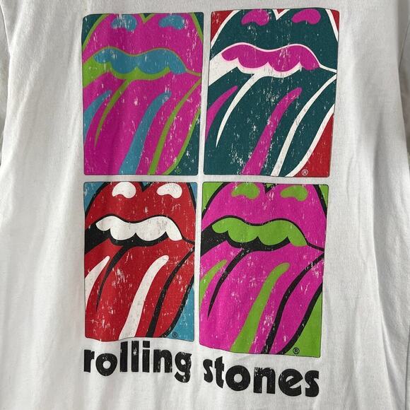 Rolling Stones T Shirt 4 Tongues Logos White Rock and Roll Womens Size L - Picture 4 of 5